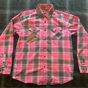 DIXXON Men's Vibrant Pink and Gray Plaid Shirt